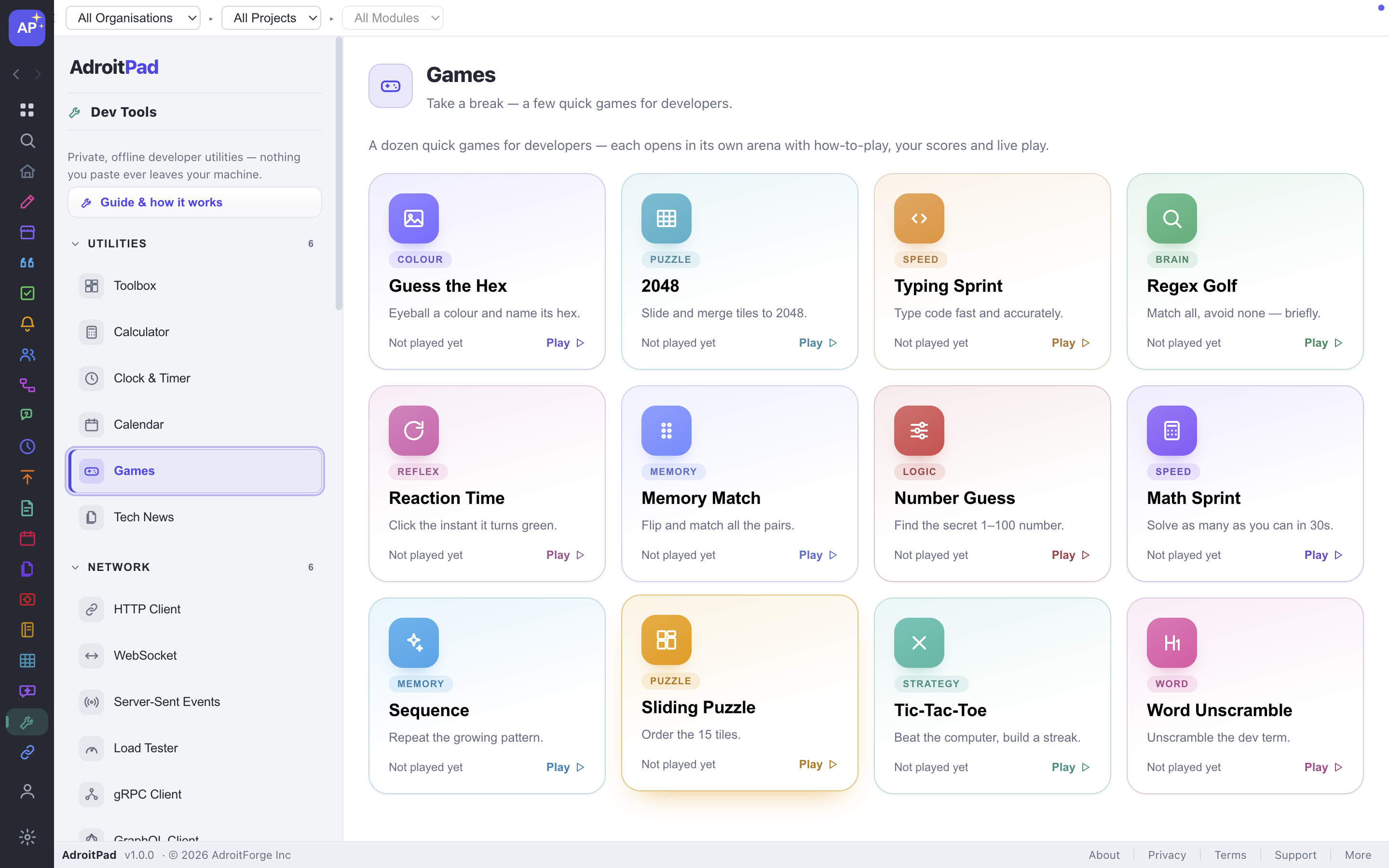 Games in AdroitPad