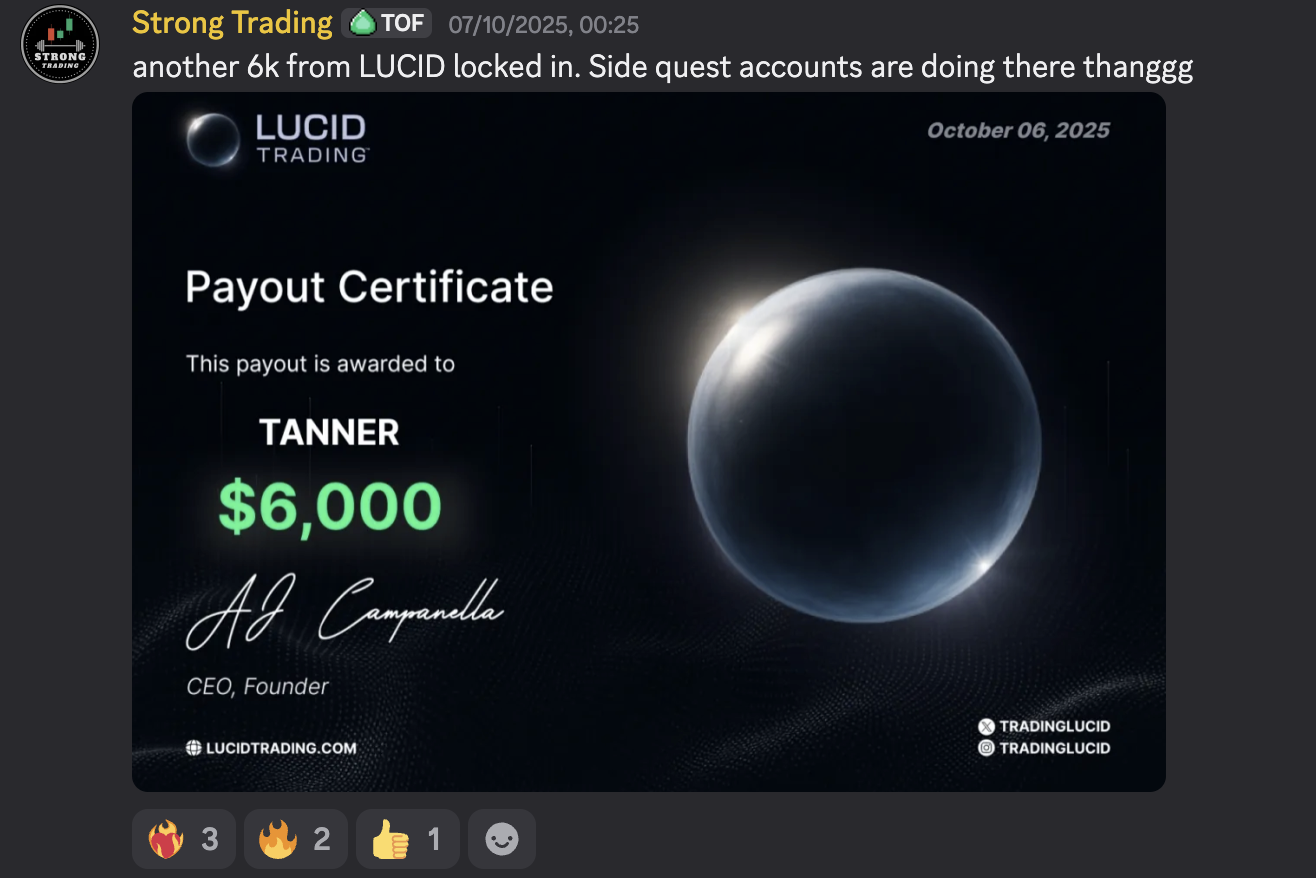 Tanner — Lucid Trading $6,000 Payout Certificate, October 2025