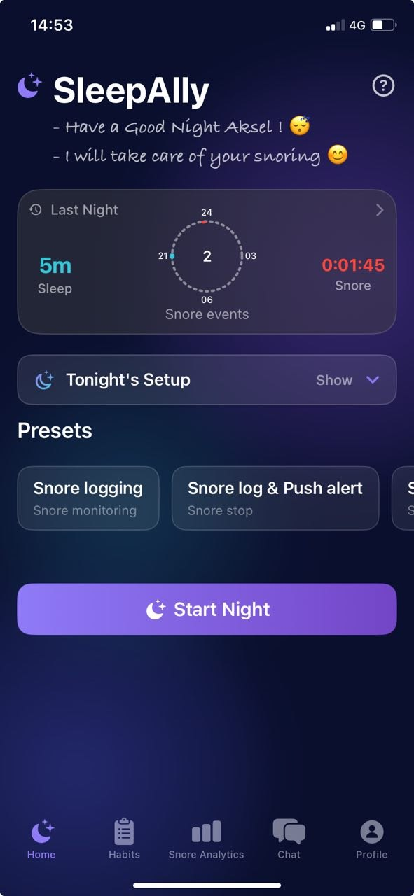 SleepAlly Home Screen