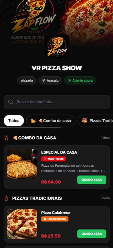 ZapFlow Cardápio Digital - Screenshot do sistema
