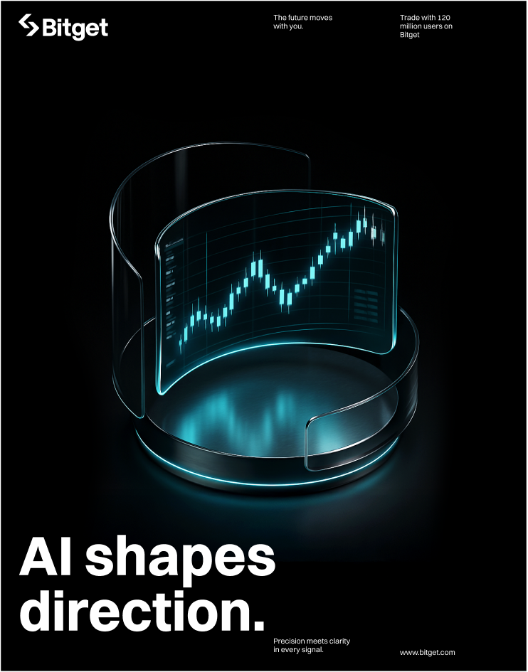 AI shapes direction — glass trading chart cylinder campaign poster
