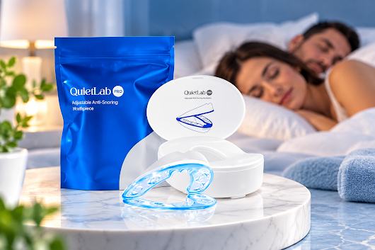 QuietLab Pro mouthpiece and case on a bedside table