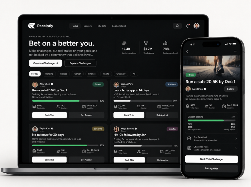 Receiptly challenge marketplace shown on desktop and mobile