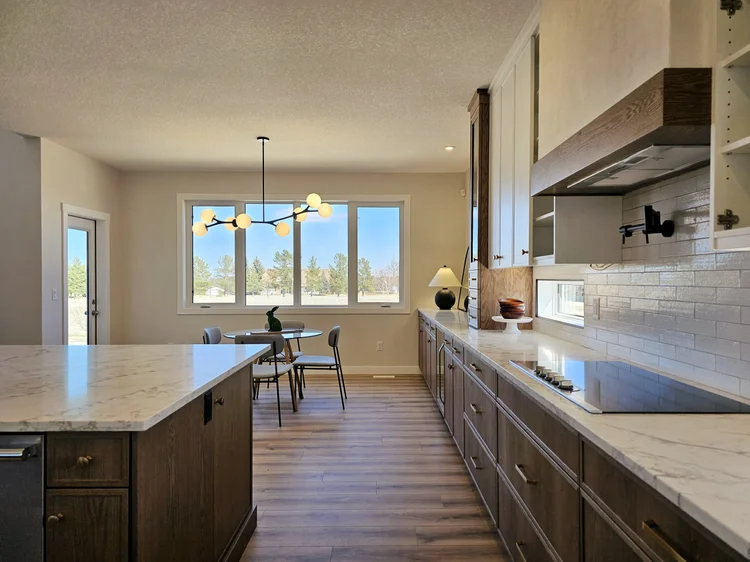 Kitchen galley with subway tile