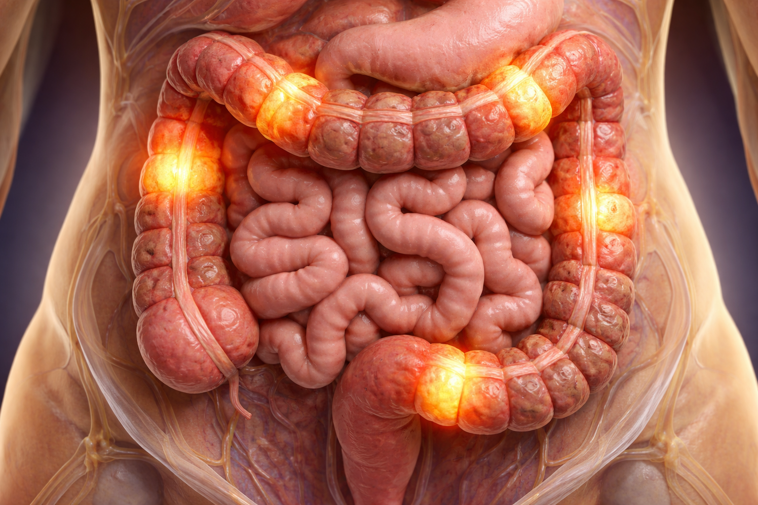 Ilustración del intestino con inflamación