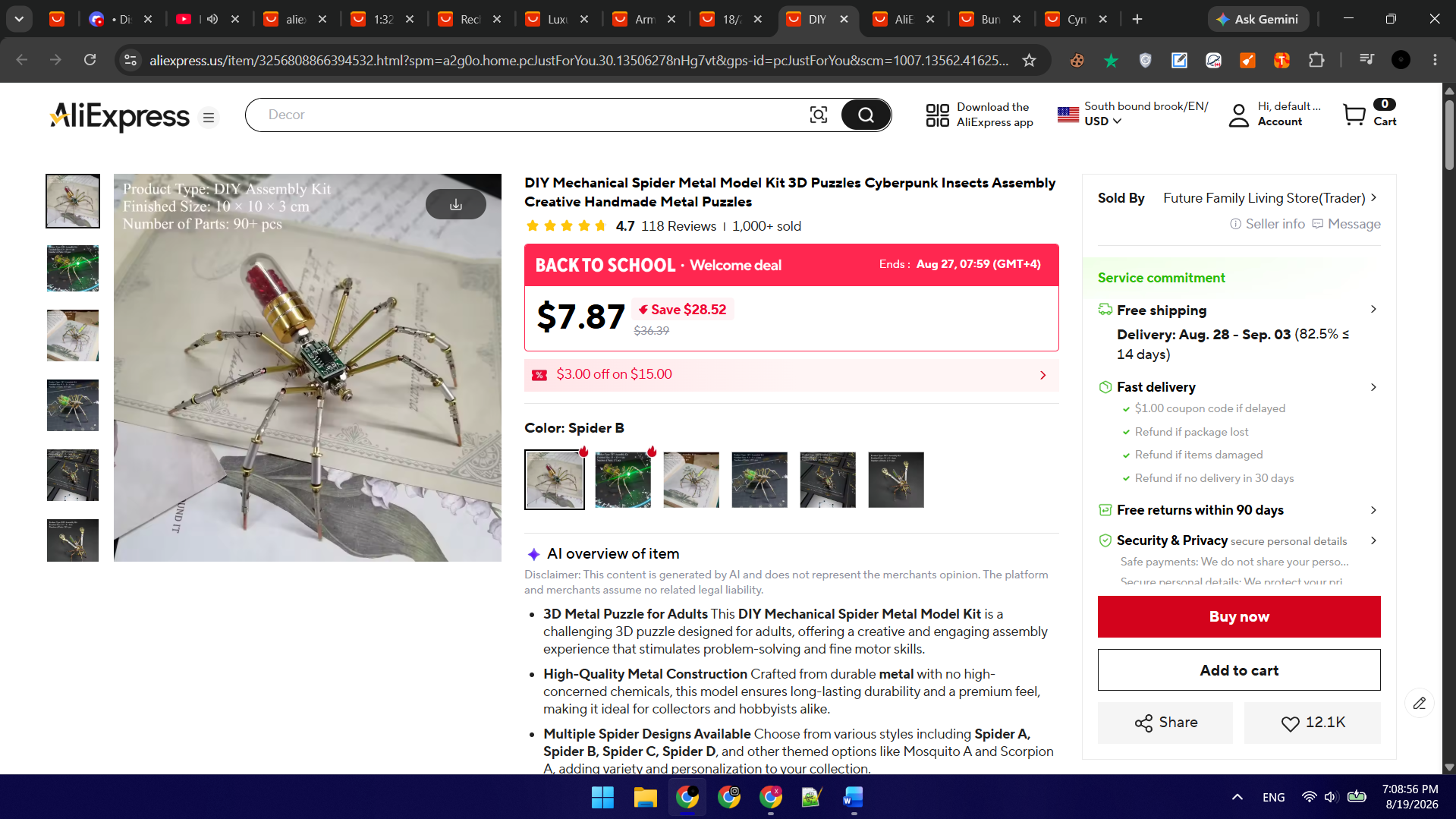 Red-cylinder mechanical spider model kit