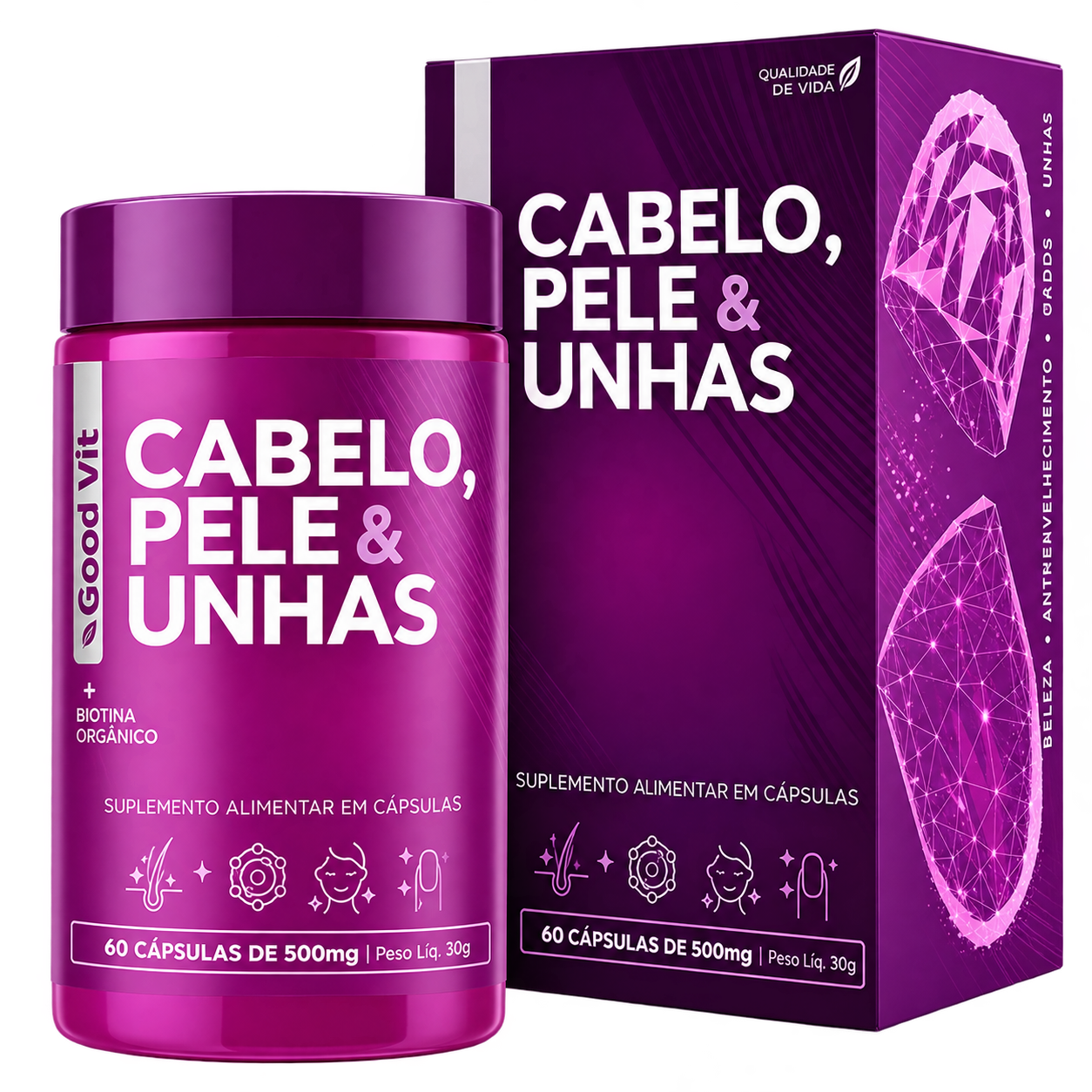 Good Vit Cabelo, Pele & Unhas + Biotina Orgânico 60 cápsulas