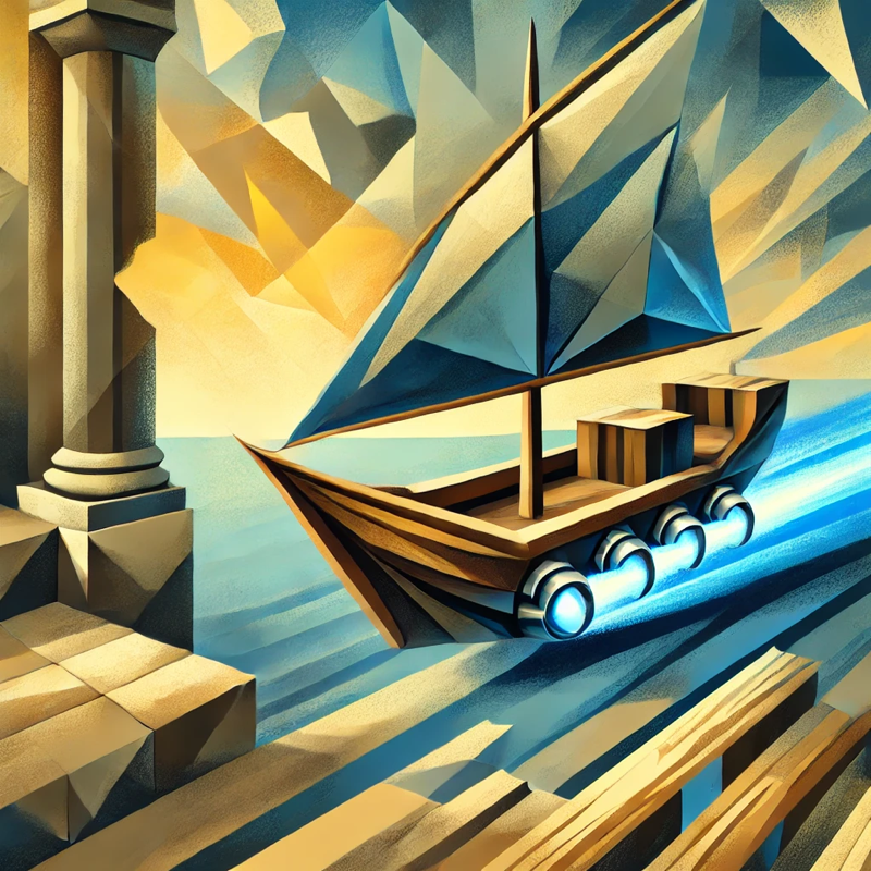 Artistic interpretation of a Tarida boat with geometric design elements