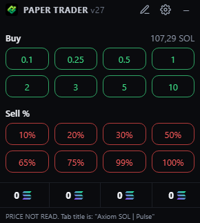 Paper Train browser extension showing buy and sell controls