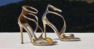 Gold metallic strappy high-heel sandals