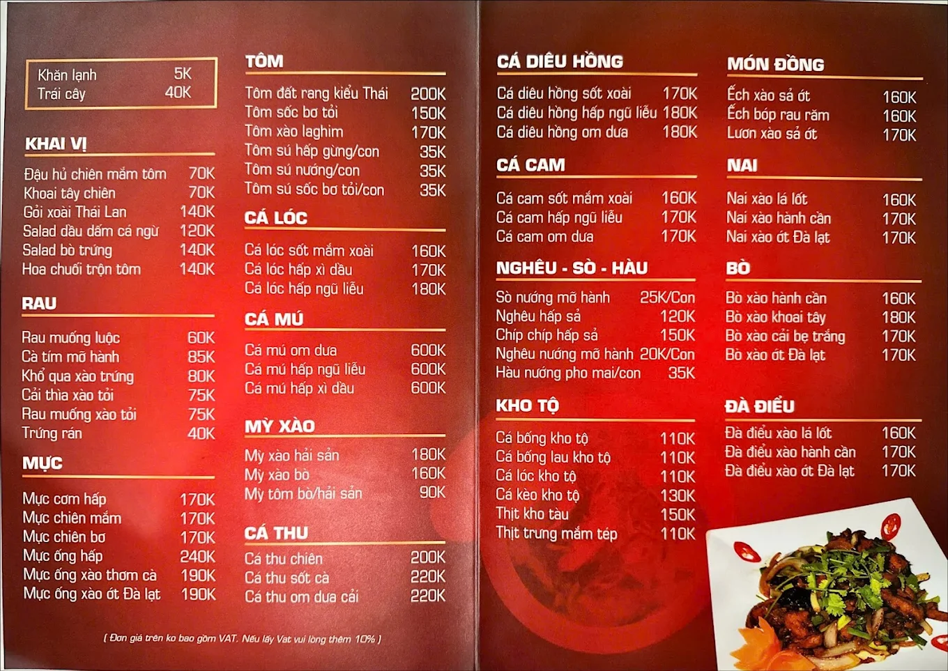 Traditional Vietnamese menu