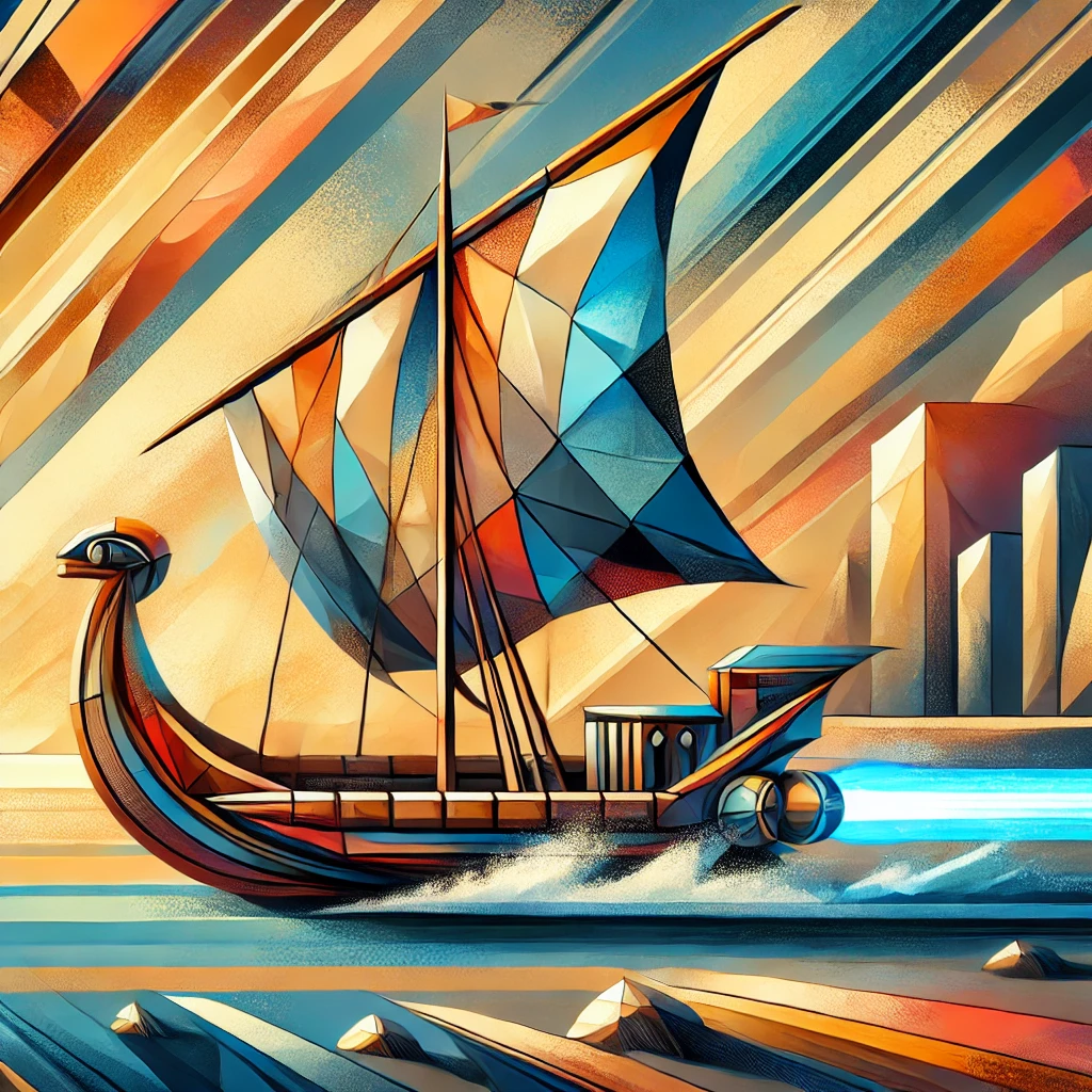 Modern artistic interpretation of a Tarida boat - a historical vessel reimagined with futuristic elements