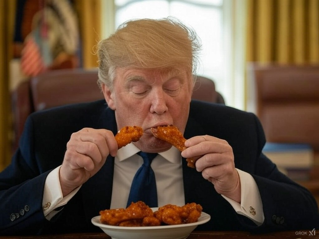 President enjoying wings