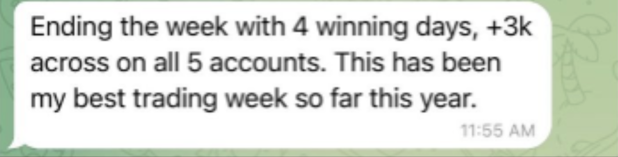 Student — 4 winning days, +3k across 5 accounts