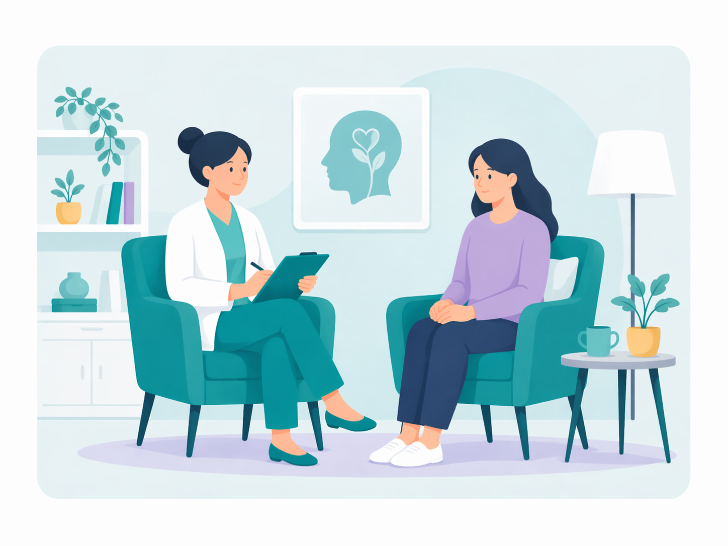Therapist in counseling session with patient in cozy setting
