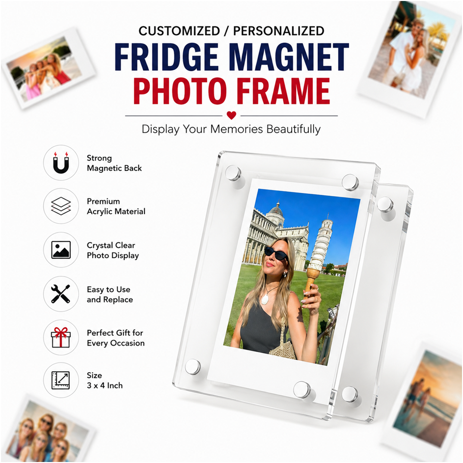 Personalised Acrylic Photo Insert Fridge Magnet (3×4 Inch)