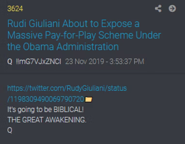Q Drop 3624 - Rudi Giuliani About to Expose a Massive Pay-for-Play Scheme Under the Obama Administration