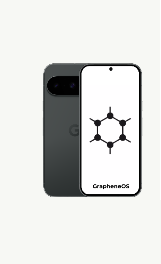 zeroghoste phone shown from the front and back with a GrapheneOS screen