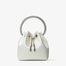 White leather bucket bag with chain handle