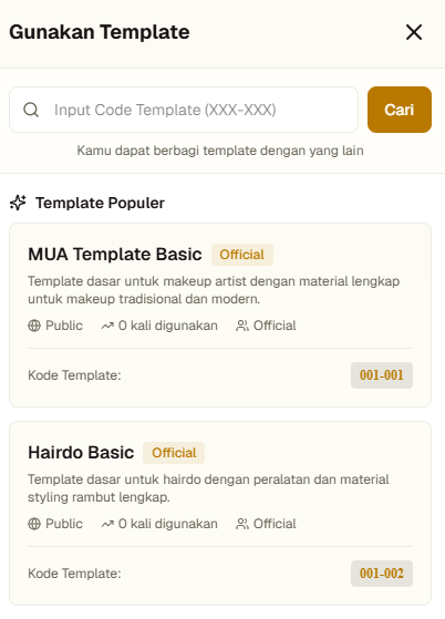 Daftar template populer BeautyFlow