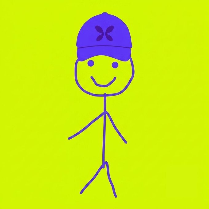 The original Ben: a purple stick figure smiling in a baseball cap