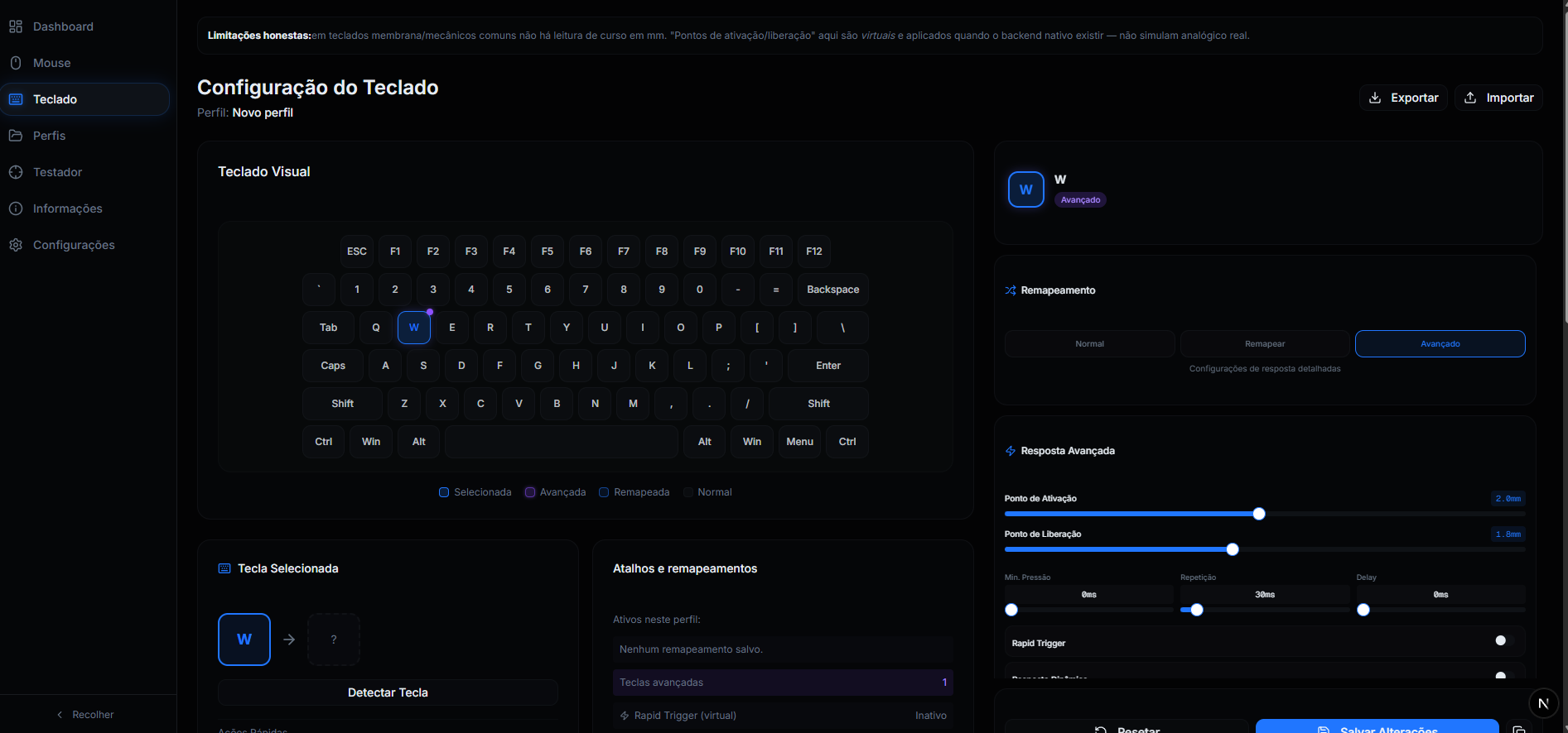 AxisLab - Configuração do teclado