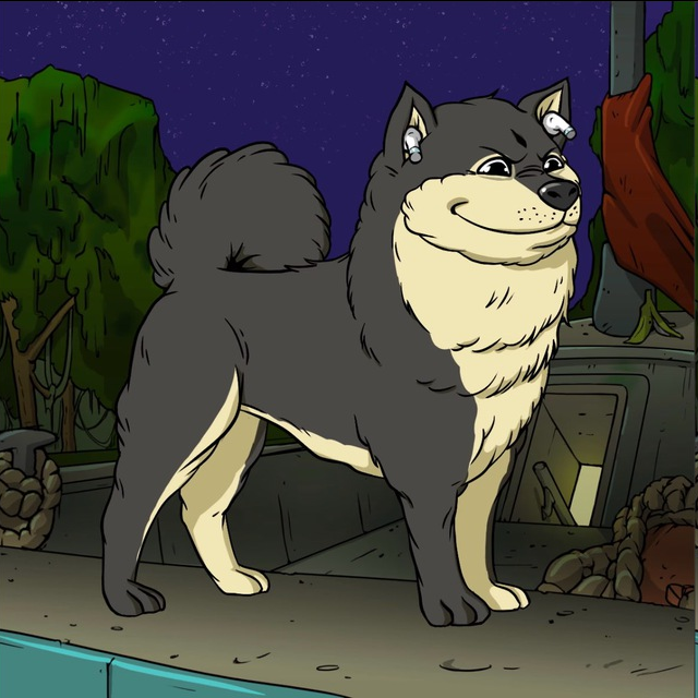 Proud Shiba Inu character in a nighttime scene