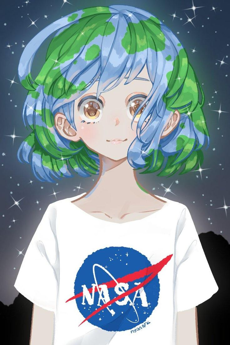 Earth-chan curly hair NASA shirt