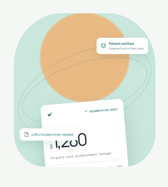 MedsClaim reimbursement workflow showing a patient notification and claim documentation