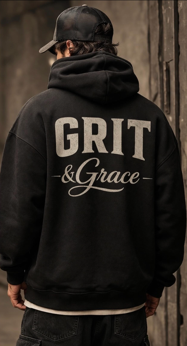 Men's black hoodie back logo