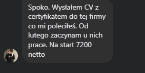 Wyslal CV z certyfikatem i dostał pracę za 7200 netto