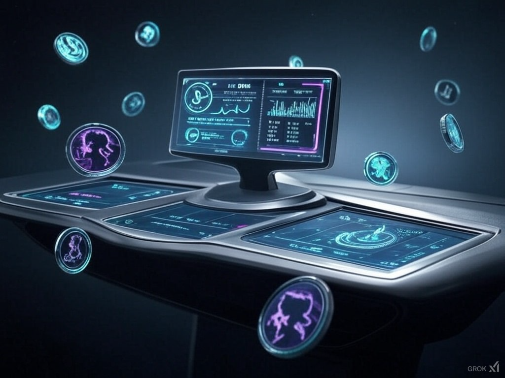 Advanced token analytics dashboard with holographic displays