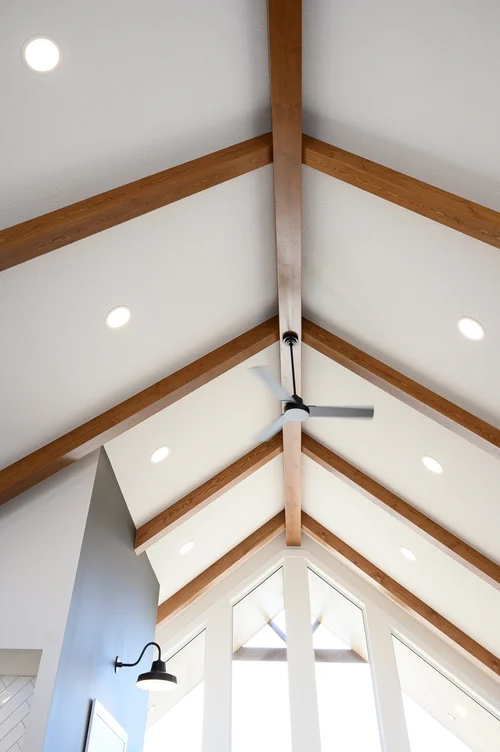 Vaulted ceiling with wood beams
