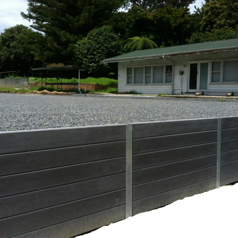 Grey concrete sleeper wall