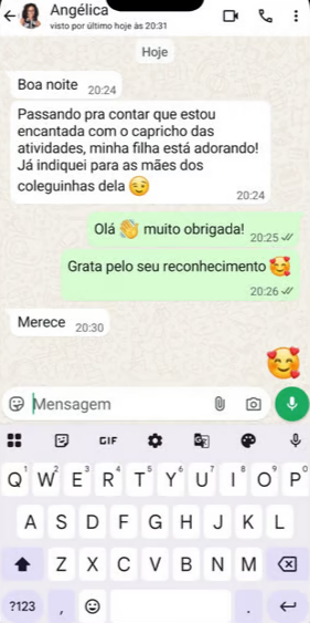 Feedback da Angélica - encantada com as atividades