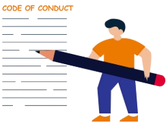 Person pointing at Code of Conduct text illustration