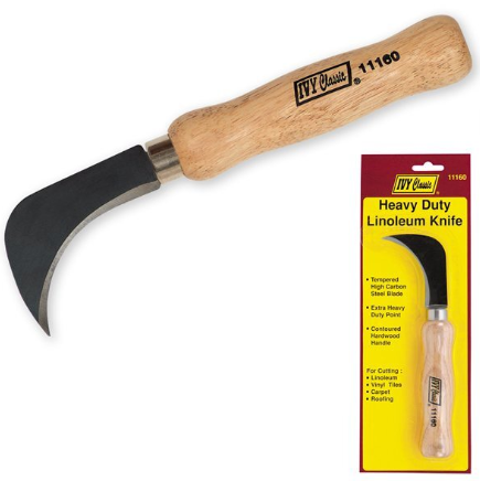 IVY Classic 11160 Heavy-Duty Linoleum Knife tempered high carbon steel hook blade contoured hardwood handle professional cutting tool GutterAll Damascus Oregon
