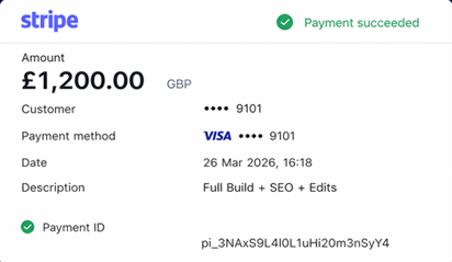 Stripe £1,200.00 - Full Build + SEO + Edits - March 2026