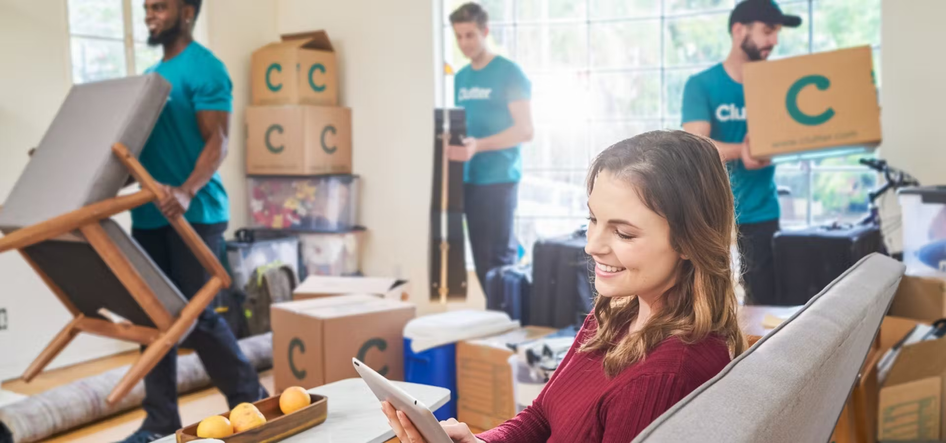 Movers helping a customer