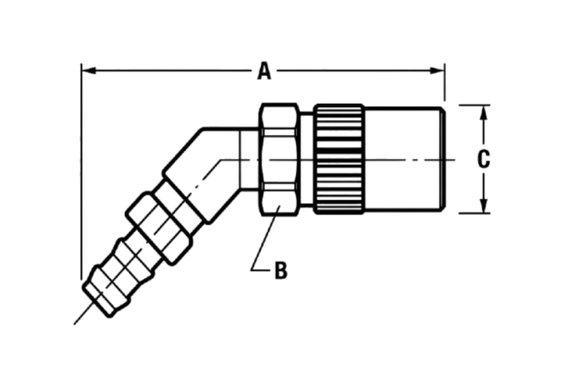 Coupler 45 Degree dimensional diagram