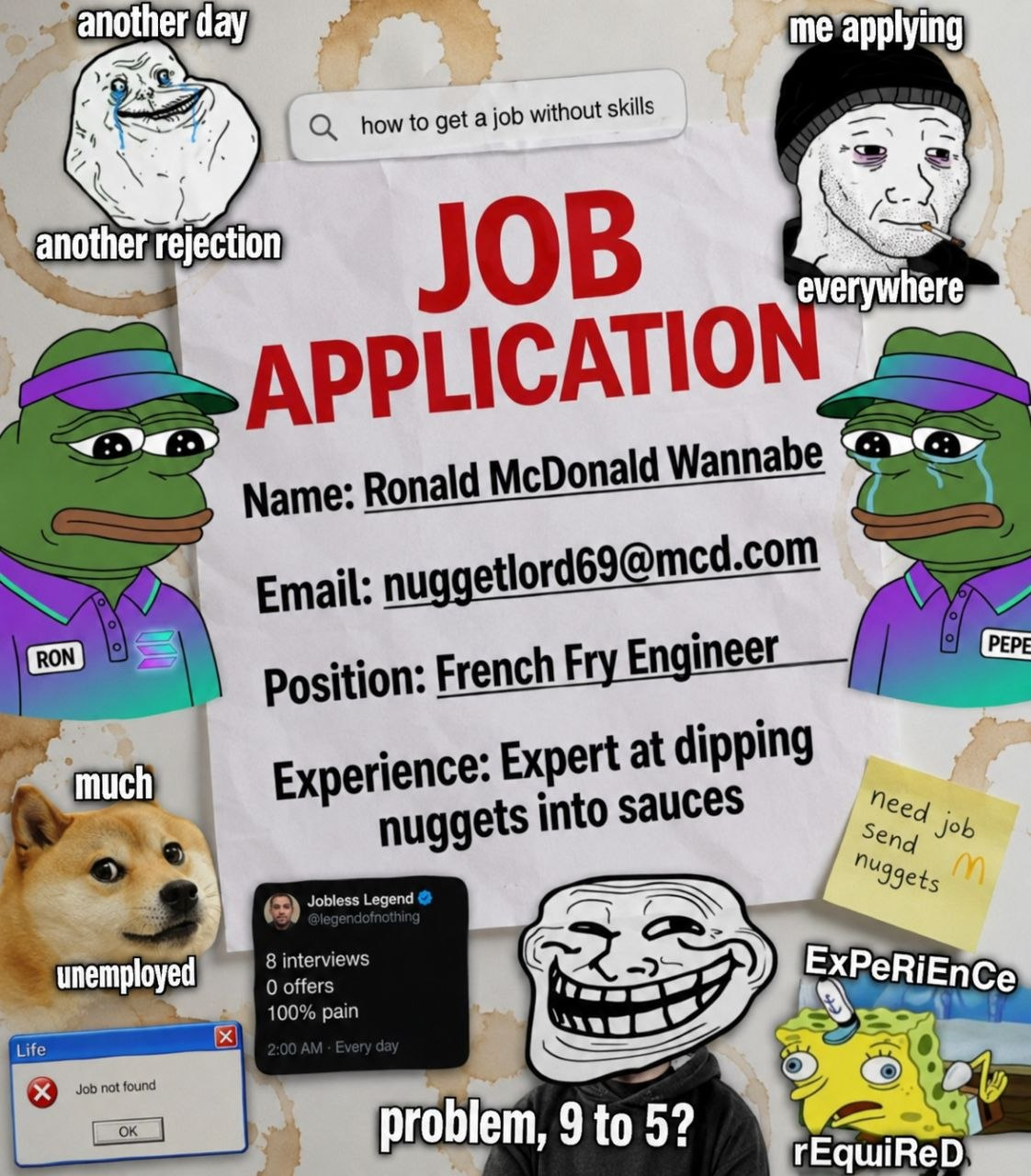 Job application meme collage