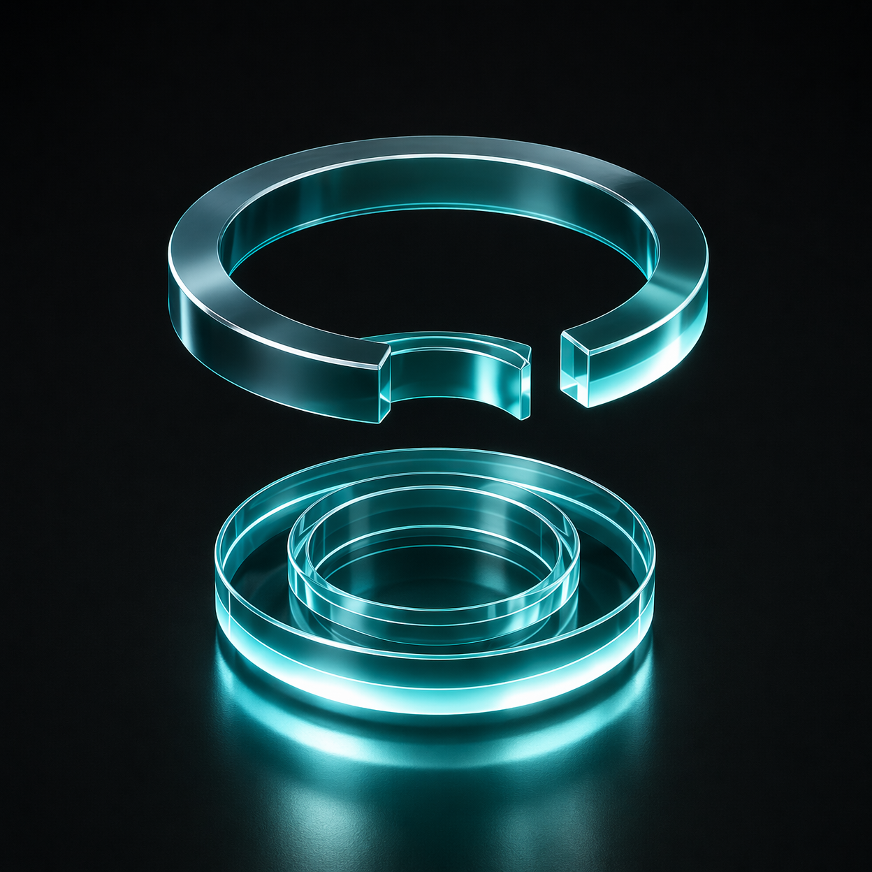 Cyan glowing glass rings 3D object