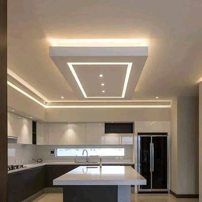 Modern kitchen with recessed ceiling lighting