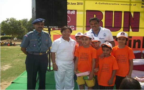 Yoga event with participants and officials