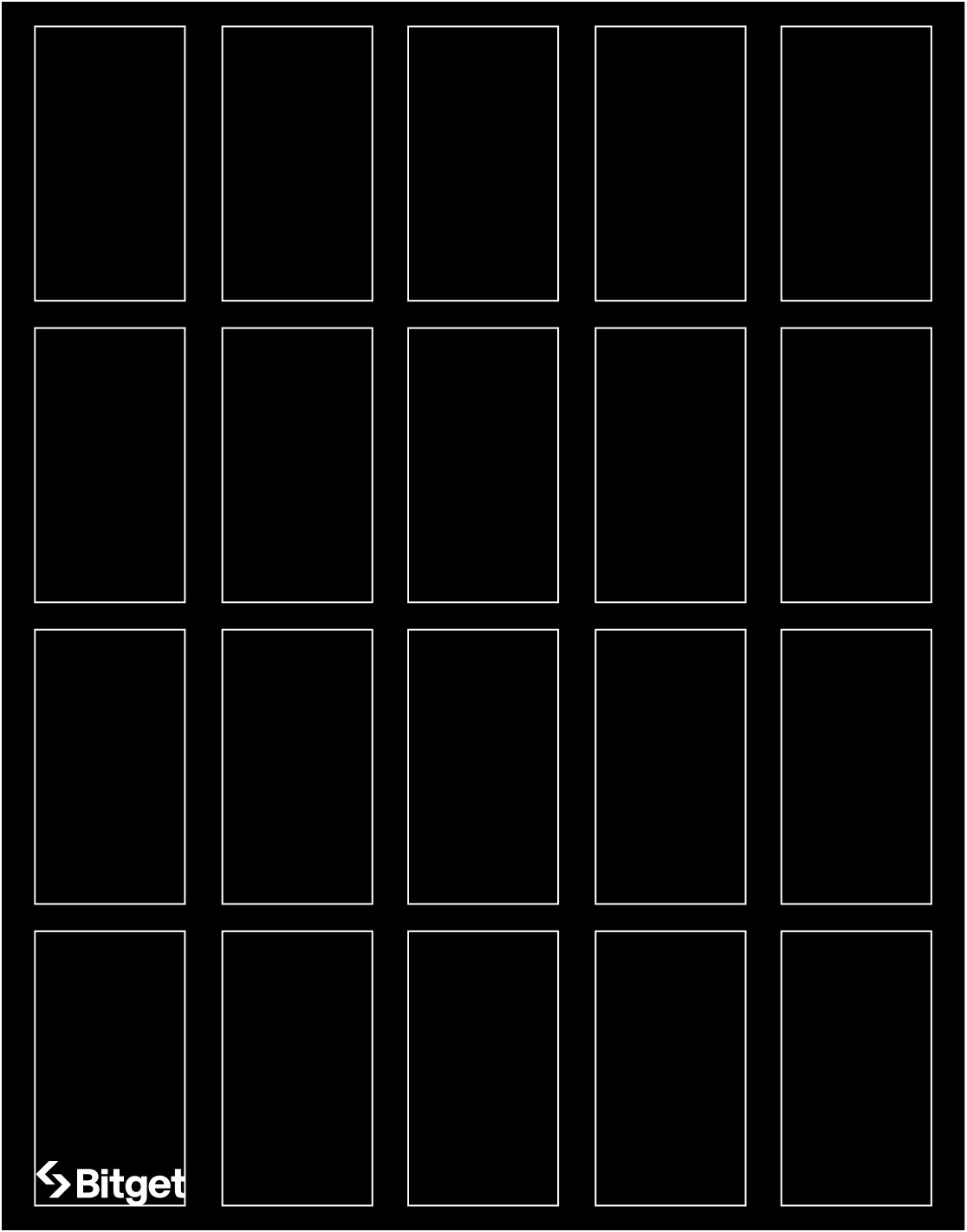5-column vertical poster grid construction diagram with Bitget logo