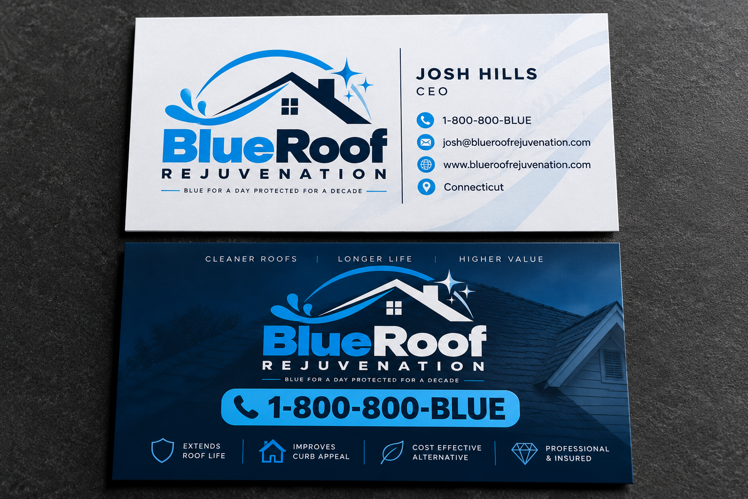 BlueRoof branded result card showing a refreshed roof