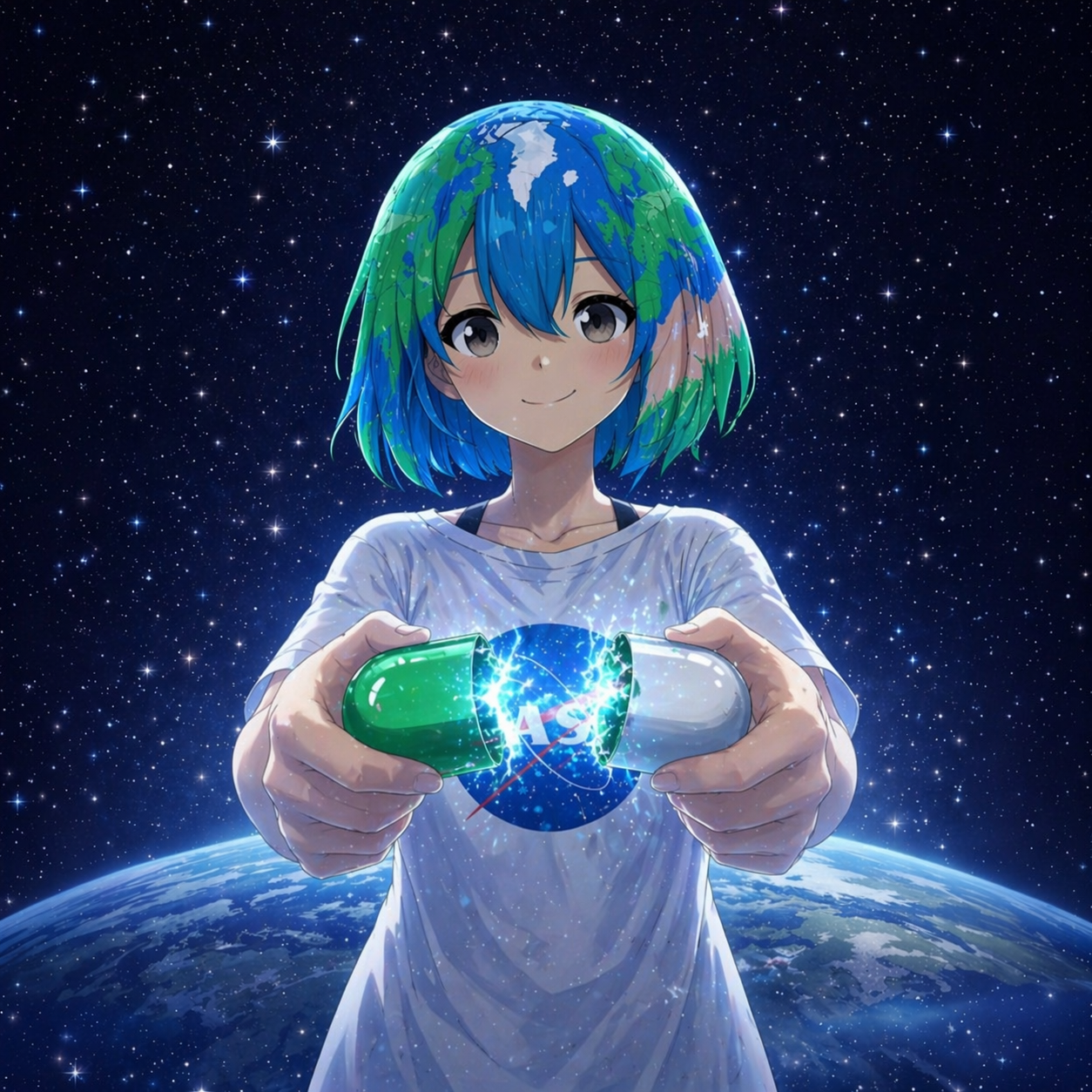 Earth-chan holding token