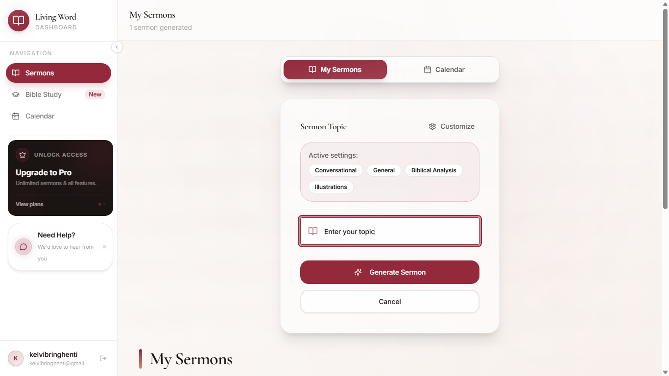 Living Word Dashboard - Sermon Generation