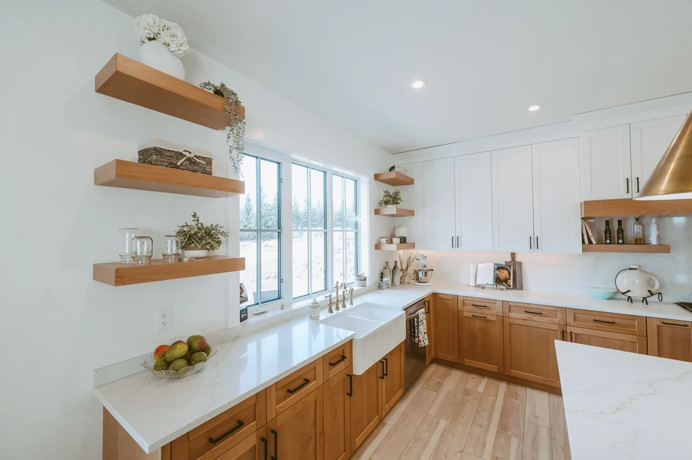 Kitchen with floating shelves