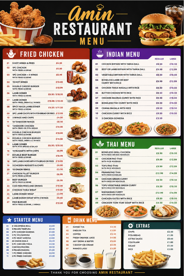 Amin Restaurant Full Menu
